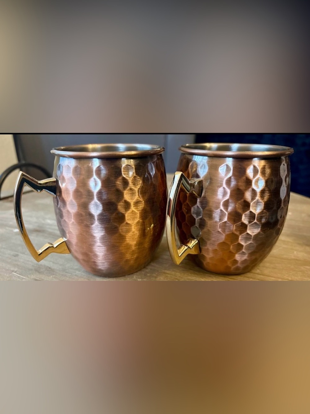 *NEW* Set of 2 fancy hammered cocktail rusted copper & gold moscow mule cups